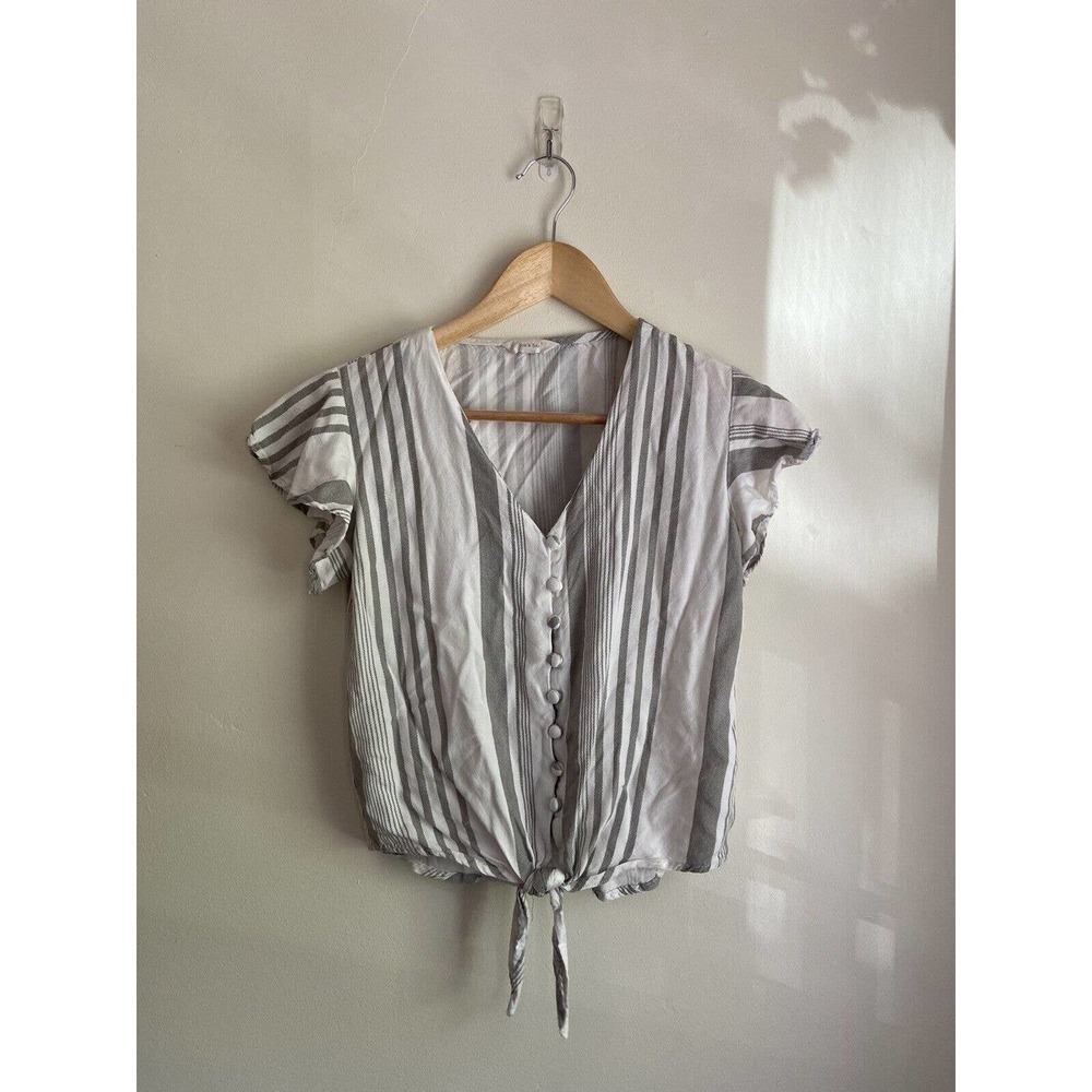 Sim & Sam Short Sleeve Button Down Shirt Small Womens White Grey Top Tie Bridal